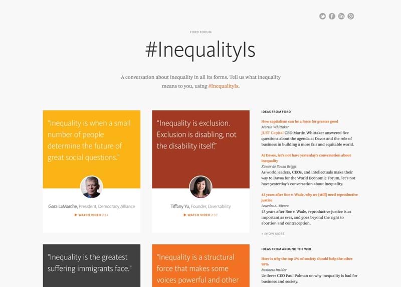 Screen capture of InequalityIs landing page