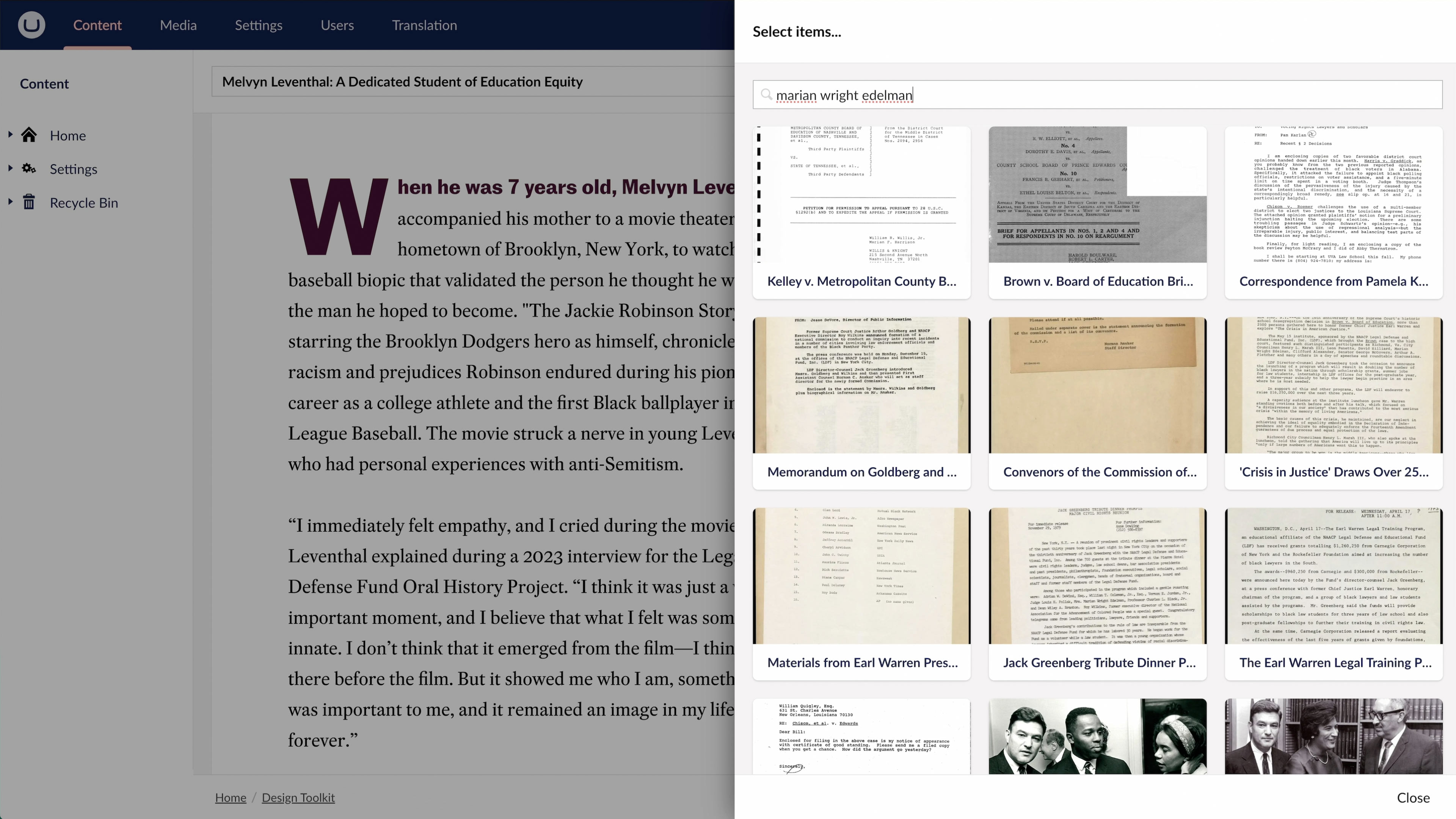 Screenshot of Umbraco backoffice with image previews